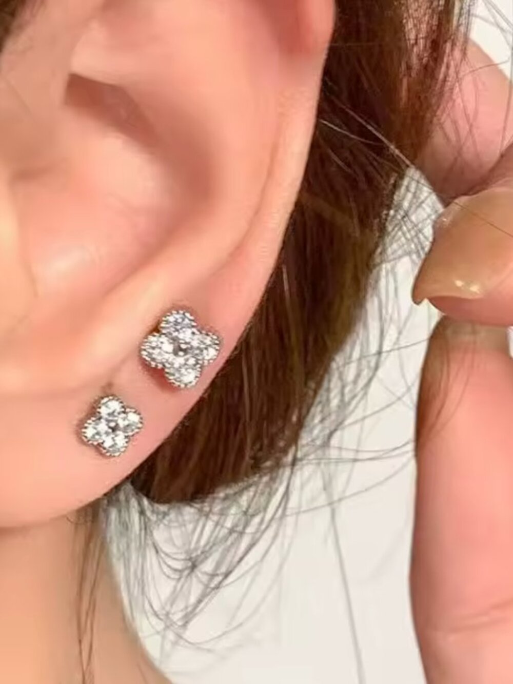 Stainless Steel Diamond Clover Earrings